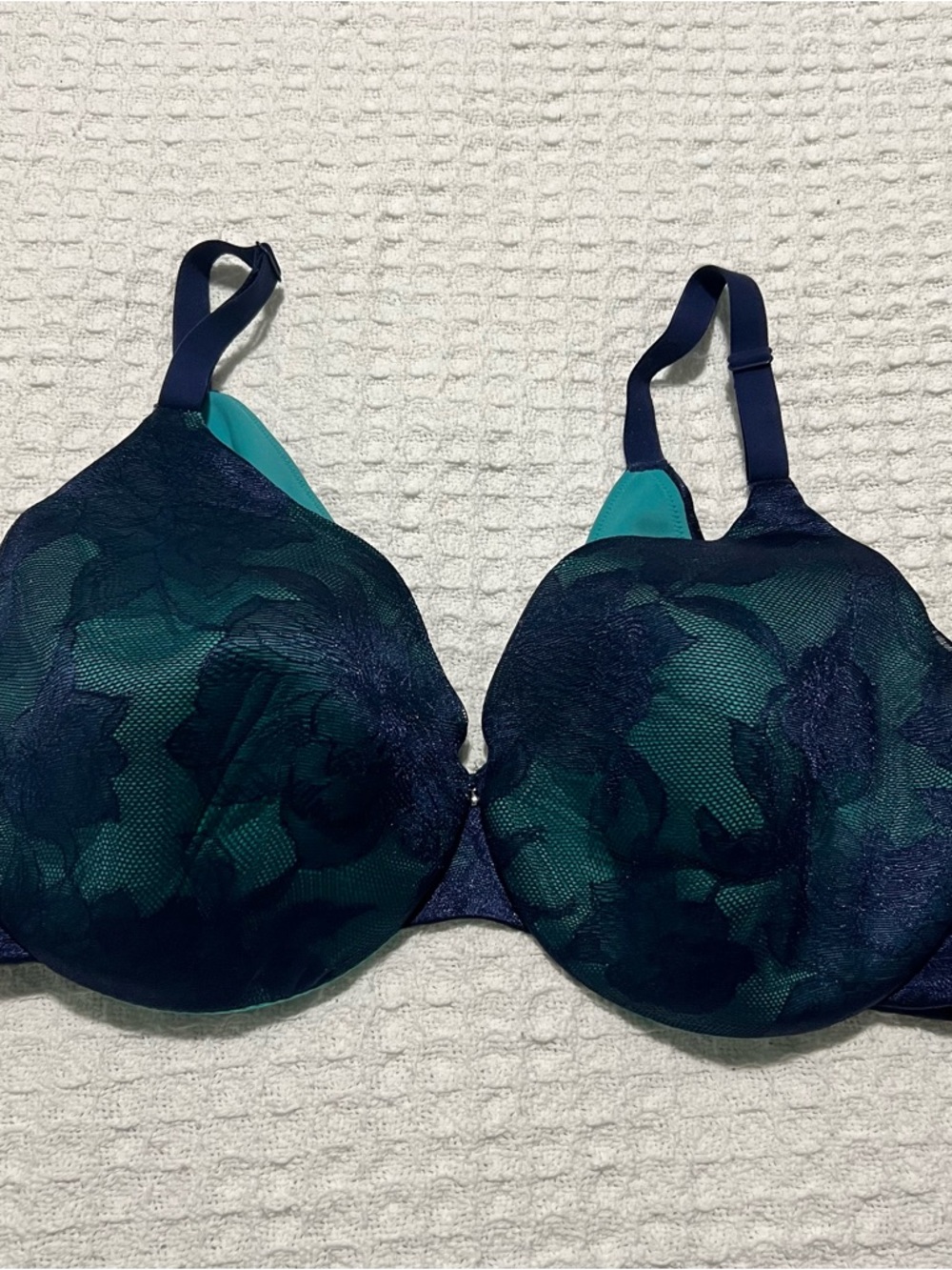 Cacique Lightly Lined Full Coverage Bra Bundle Size 38DDD Floral Teal/Black - Picture 2 of 12